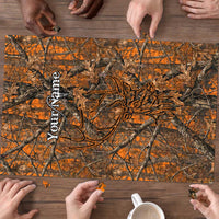 Personalized Deer Hunter Puzzle Antler Outline and Autumn Camouflage Hunting