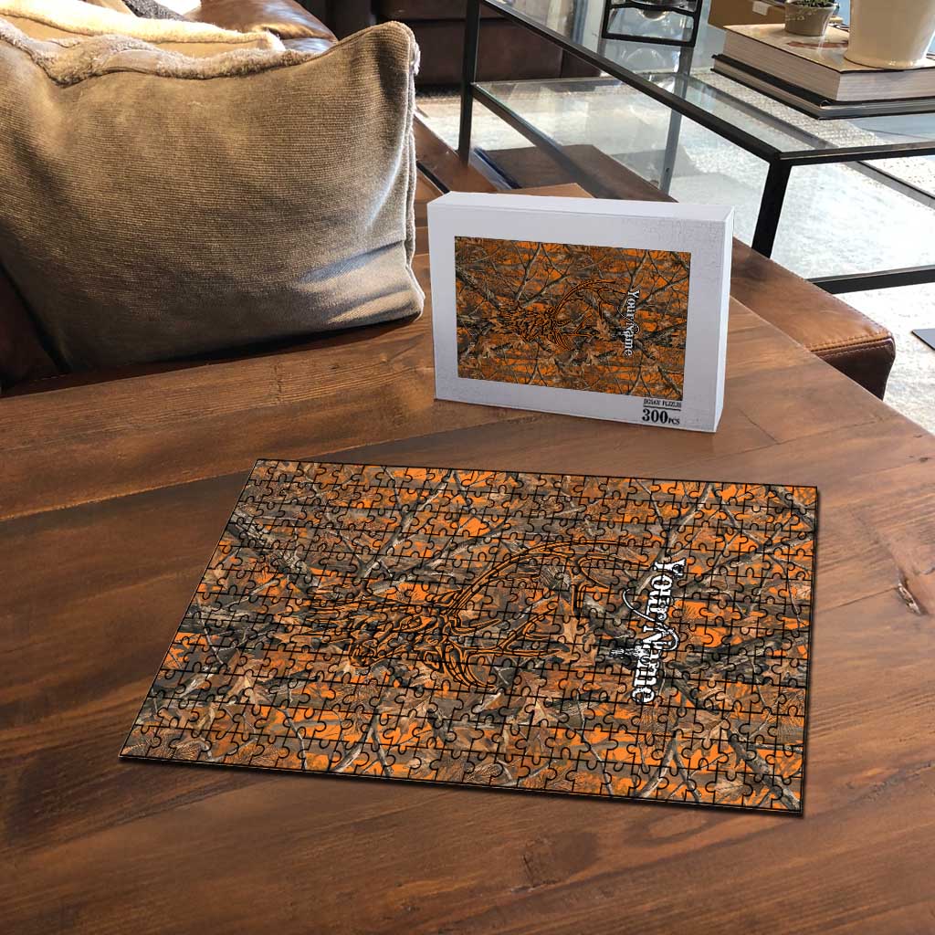 Personalized Deer Hunter Puzzle Antler Outline and Autumn Camouflage Hunting