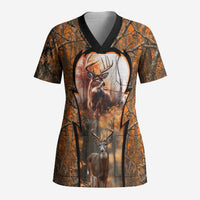 Personalized Deer Hunter Scrub Top Antler Outline and Autumn Camouflage Hunting