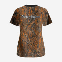 Personalized Deer Hunter Scrub Top Antler Outline and Autumn Camouflage Hunting
