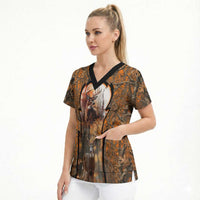 Personalized Deer Hunter Scrub Top Antler Outline and Autumn Camouflage Hunting