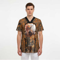 Personalized Deer Hunter Scrub Top Antler Outline and Autumn Camouflage Hunting
