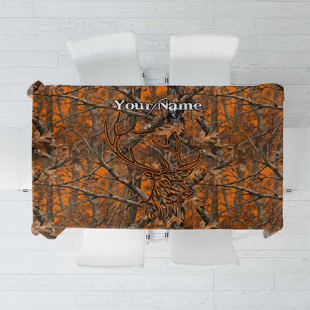 Personalized Deer Hunter Tablecloth Antler Outline and Autumn Camouflage Hunting