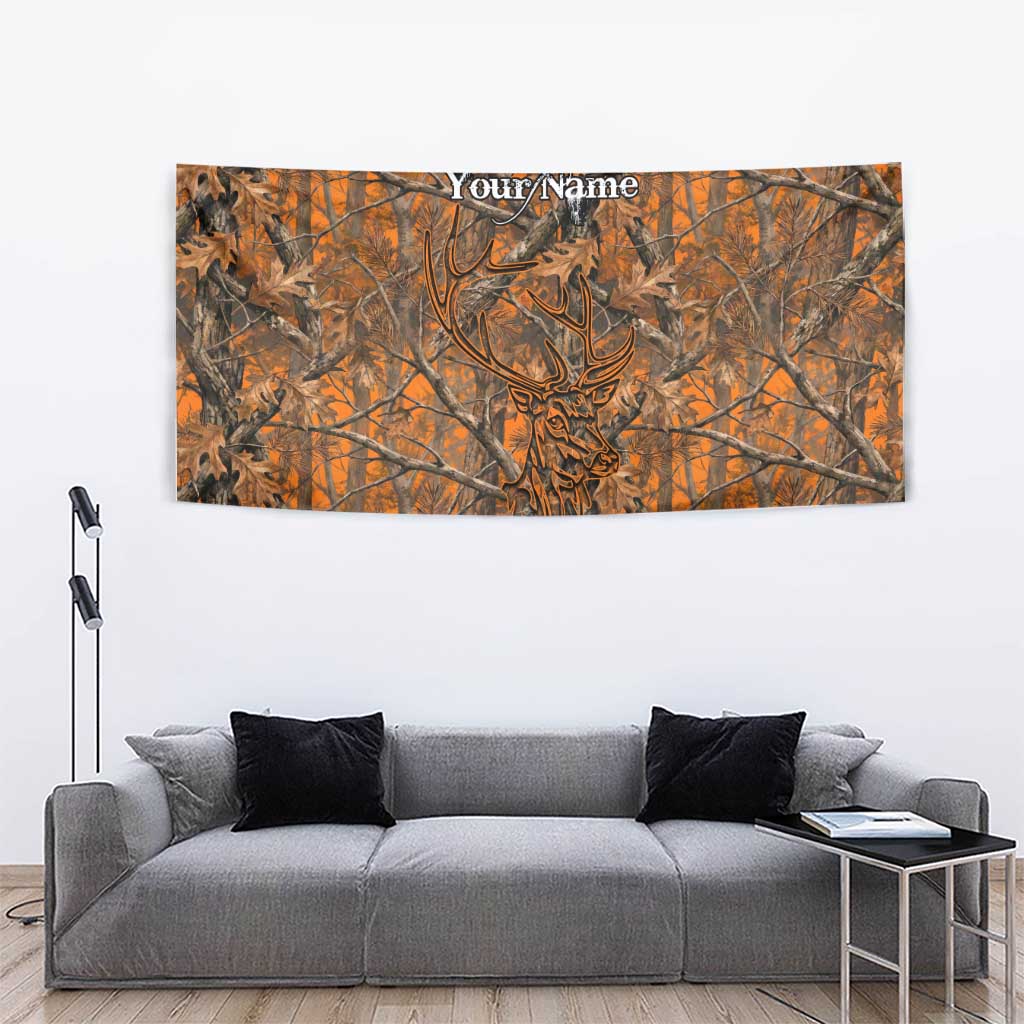 Personalized Deer Hunter Tapestry Antler Outline and Autumn Camouflage Hunting