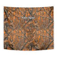 Personalized Deer Hunter Tapestry Antler Outline and Autumn Camouflage Hunting