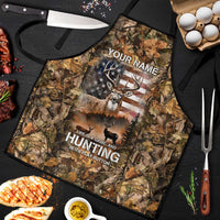 Personalized Buck Deer Hunting Apron American Flag Sunset Forest in Camouflage