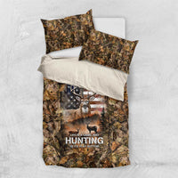 Personalized Buck Deer Hunting Bedding Set American Flag Sunset Forest in Camouflage