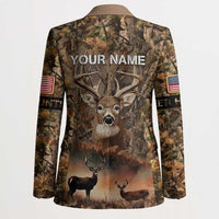 Personalized Buck Deer Hunting Blazer American Flag Sunset Forest in Camouflage