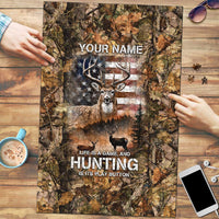 Personalized Buck Deer Hunting Puzzle American Flag Sunset Forest in Camouflage