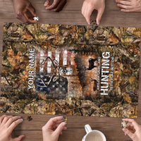 Personalized Buck Deer Hunting Puzzle American Flag Sunset Forest in Camouflage