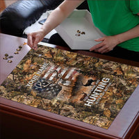 Personalized Buck Deer Hunting Puzzle American Flag Sunset Forest in Camouflage