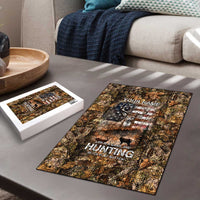 Personalized Buck Deer Hunting Puzzle American Flag Sunset Forest in Camouflage