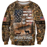 Personalized Buck Deer Hunting Sweatshirt American Flag Sunset Forest in Camouflage