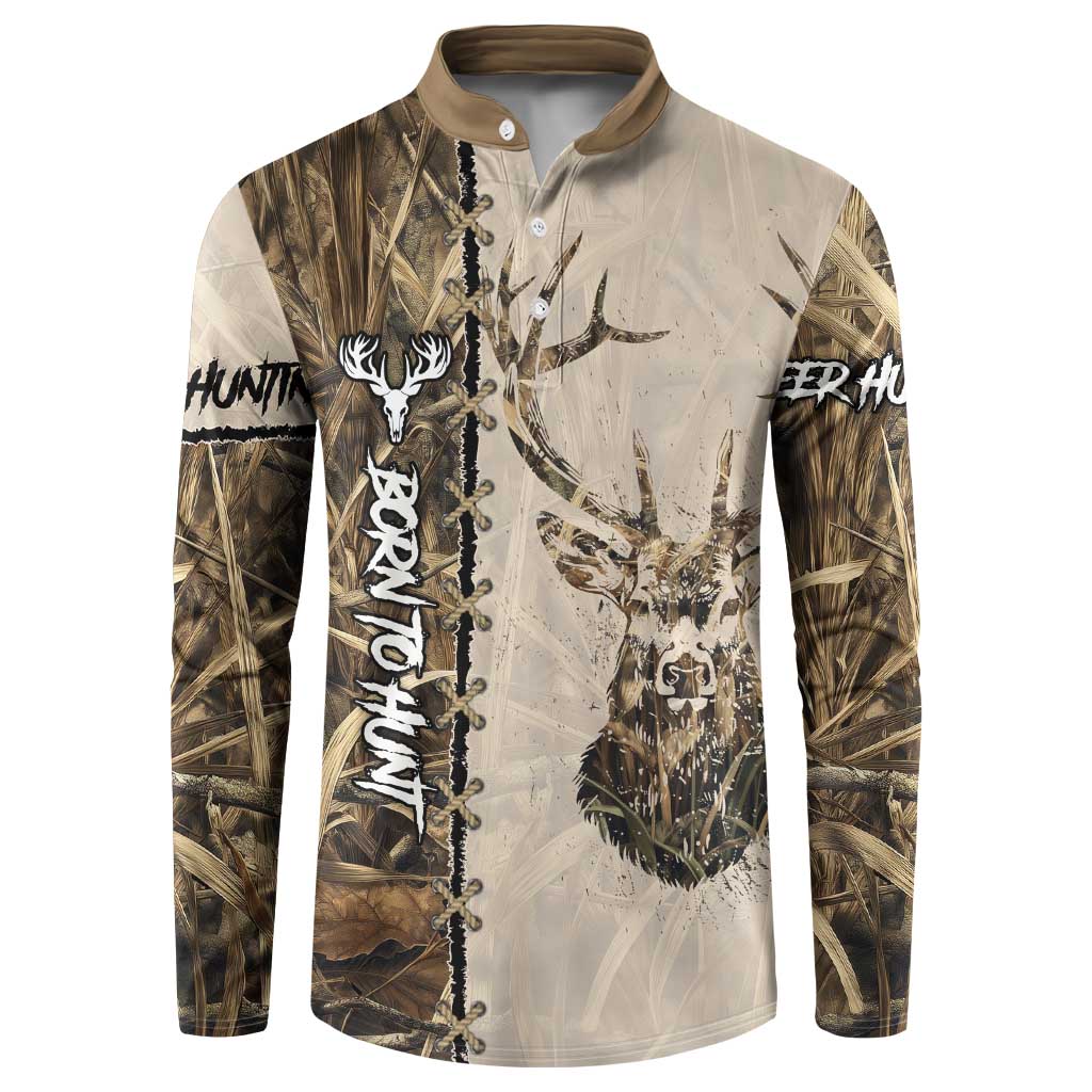Personalized Born to Hunt Button Sweatshirt Deer Hunting Lacing Detail and Camo Traditional