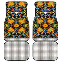 Car floor mat set, multicolor floral design with national crest, 4-piece set
