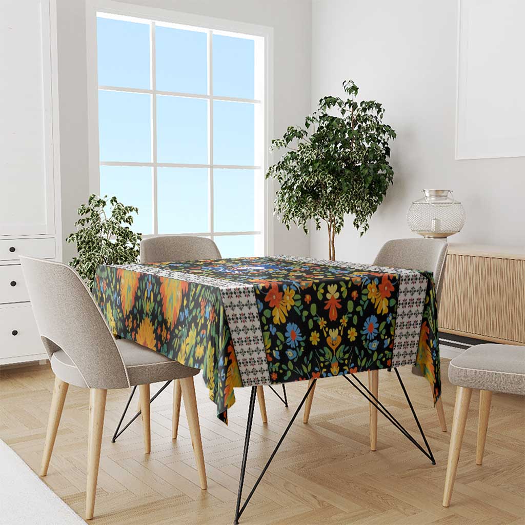 Slovenia Folk Art Tablecloth Bright Floral Pattern with National Crest Emblem