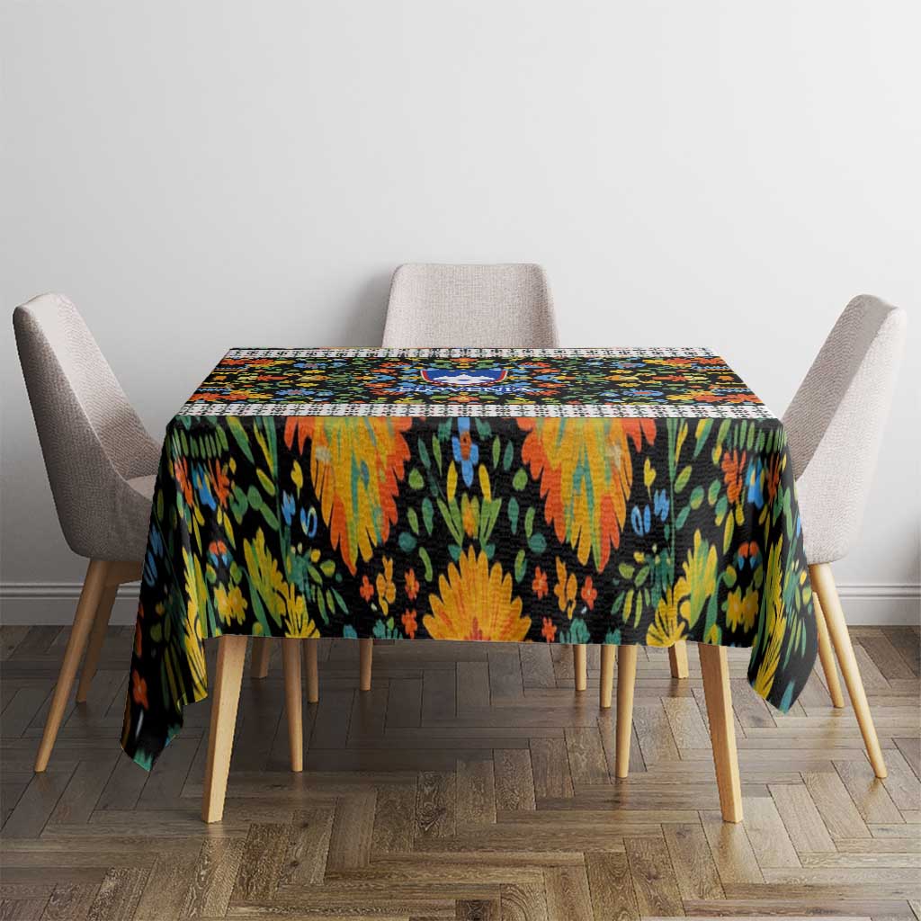 Slovenia Folk Art Tablecloth Bright Floral Pattern with National Crest Emblem