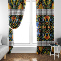 Slovenia Folk Art Window Curtain Bright Floral Pattern with National Crest Emblem
