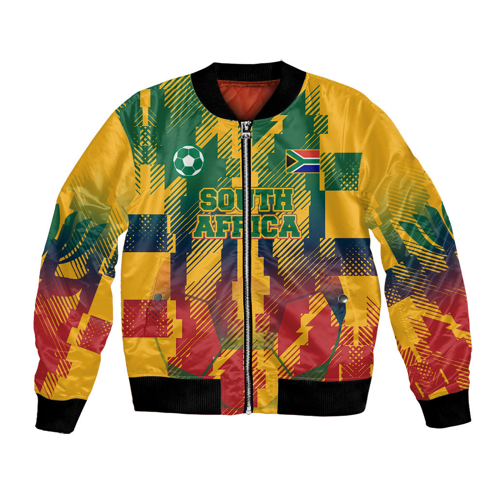 Personalized South Africa Football Bomber Jacket South African Flag Inspiration - Soccer Graphic Bold Color Blocks