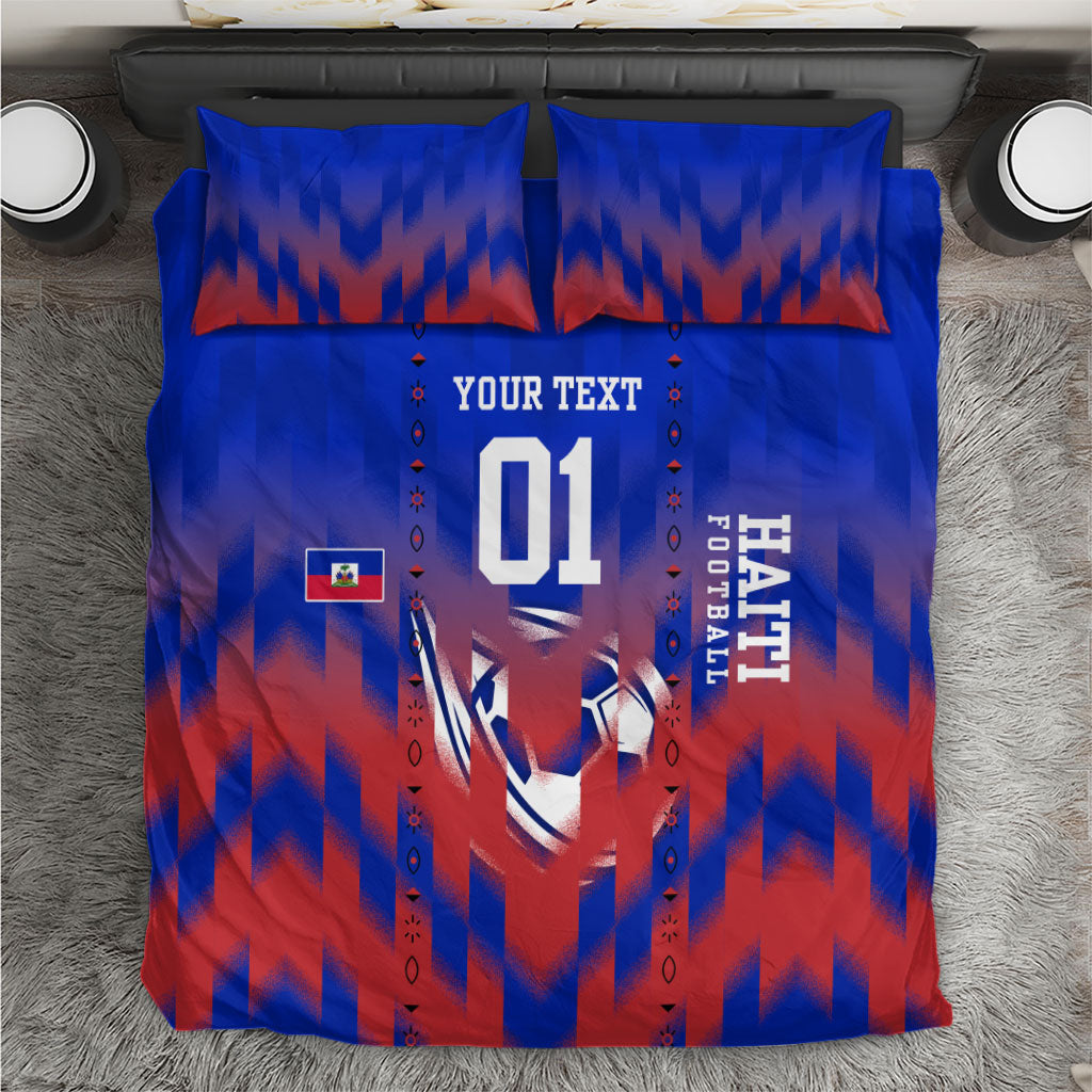 Personalized Haiti Football Bedding Set Brush Stroke Soccer Graphic Flag Colors