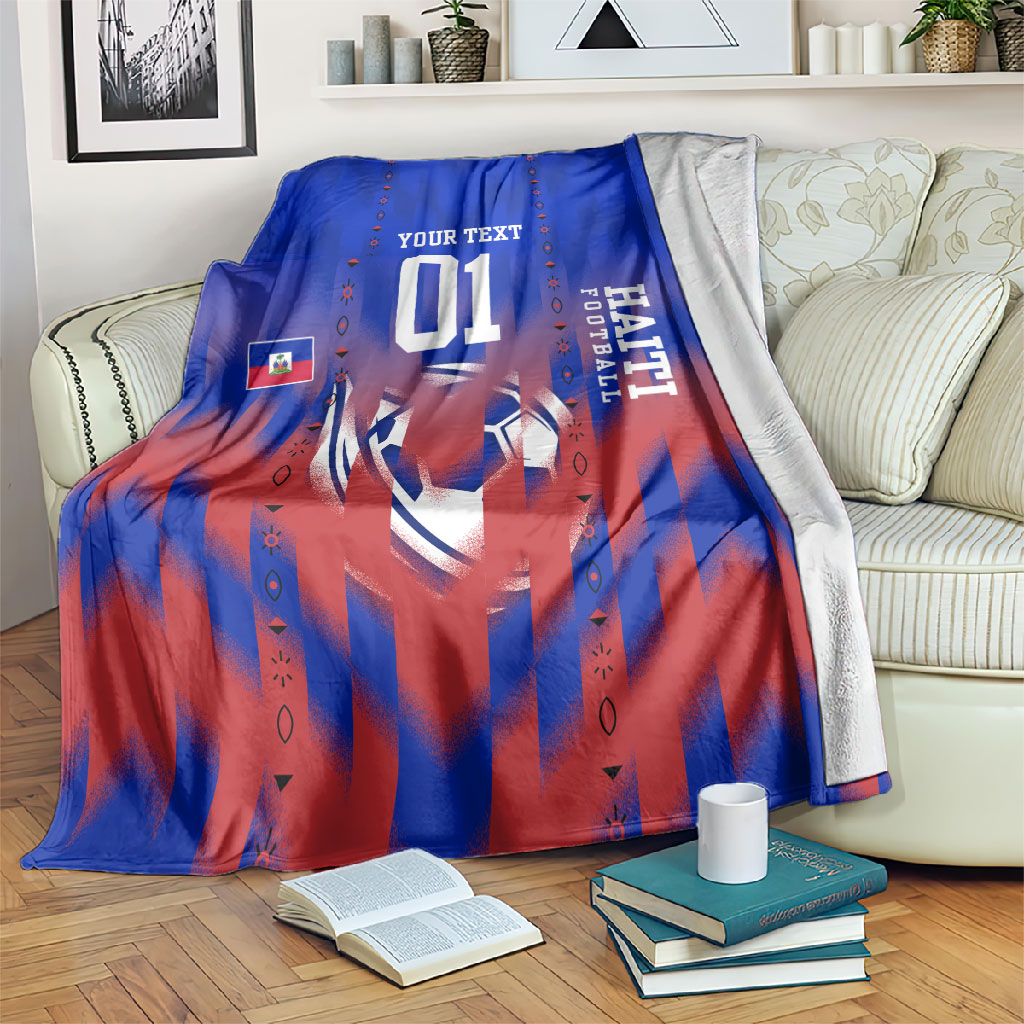 Personalized Haiti Football Blanket Brush Stroke Soccer Graphic Flag Colors