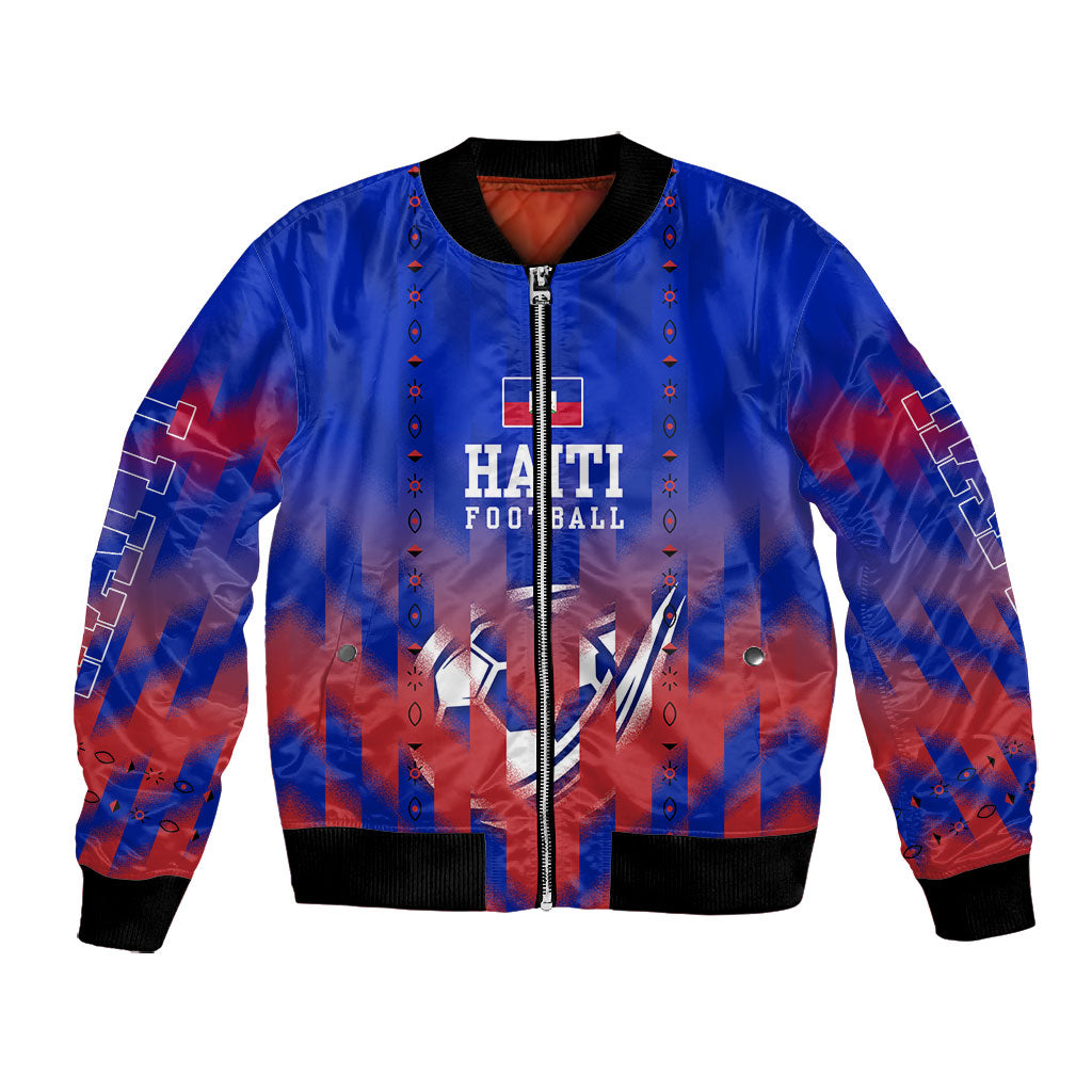 Personalized Haiti Football Bomber Jacket Brush Stroke Soccer Graphic Flag Colors