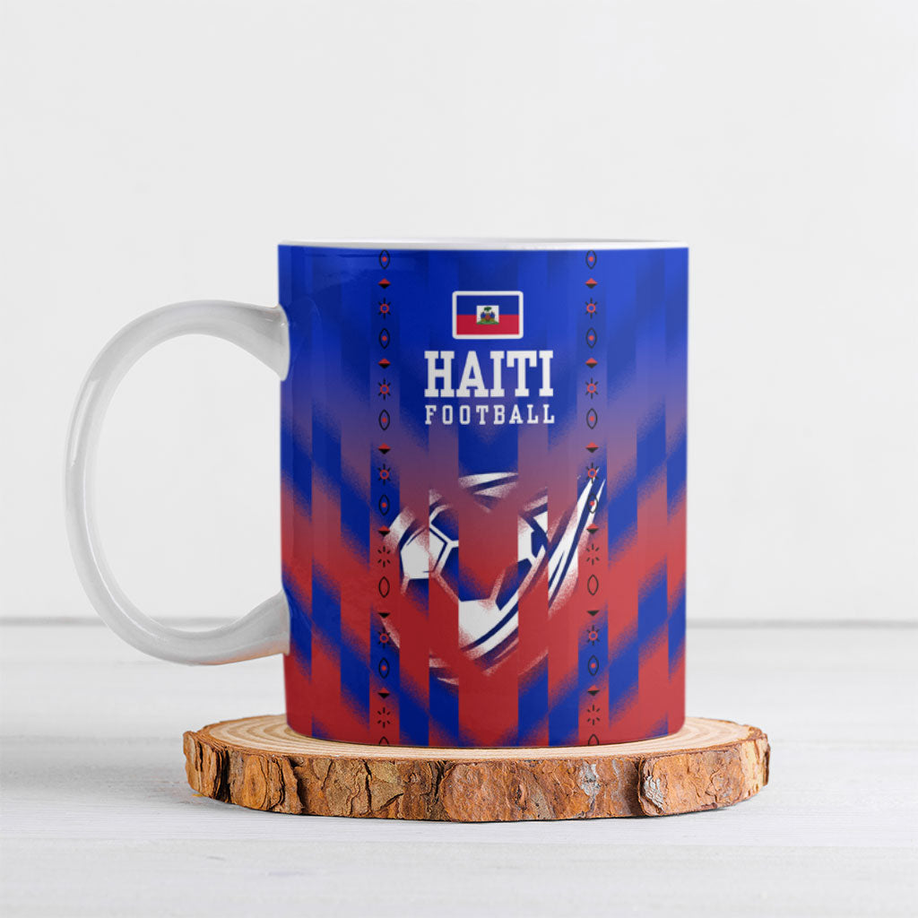 Personalized Haiti Football Ceramic Mug Brush Stroke Soccer Graphic Flag Colors
