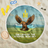 Mongolia Beach Blanket with Eagle Map Eternal Blue Sky Steppe Spirit