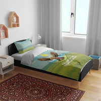 Mongolia Bedding Set with Eagle Map Eternal Blue Sky Steppe Spirit