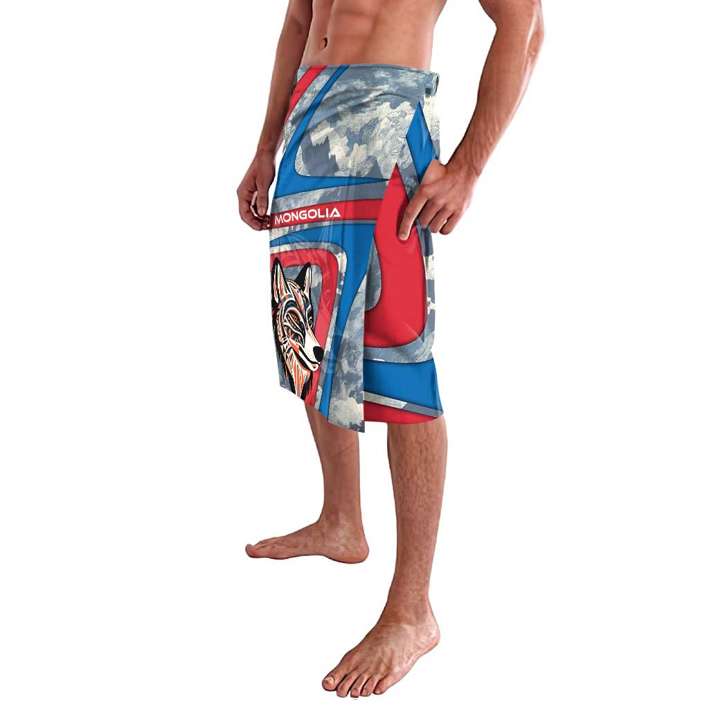 Mongolia Lavalava with Tribal Wolf Clouds Red Blue Flag Spirit