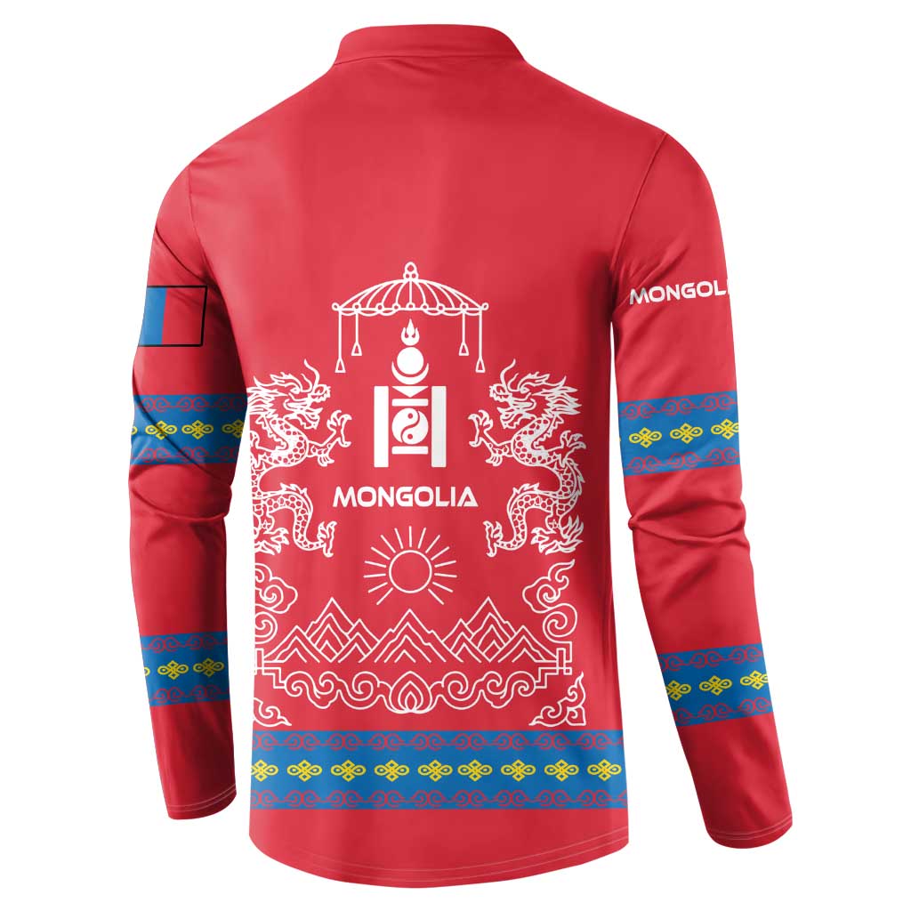 Mongolia Button Sweatshirt with Soyombo Dragon Sun Red Blue Tradition Spirit