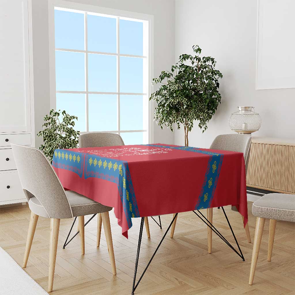 Mongolia Tablecloth with Soyombo Dragon Sun Red Blue Tradition Spirit