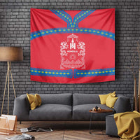 Mongolia Tapestry with Soyombo Dragon Sun Red Blue Tradition Spirit