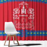 Mongolia Window Curtain with Soyombo Dragon Sun Red Blue Tradition Spirit