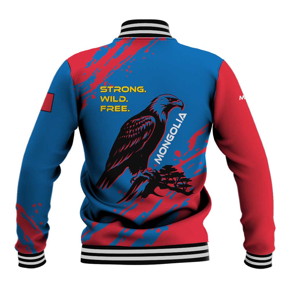 Mongolia Baseball Jacket with Eagle Strong Wild Free Red Blue Brush Spirit
