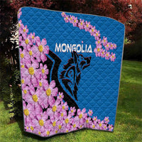 Mongolia Quilt with Floral Wolf Pink Blossom Blue Sky Spirit