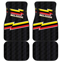 Car floor mat set, four-piece, with Belgium lightning flag stripe on black.