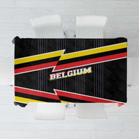 Belgium tablecloth with black, red, and yellow flag lightning stripe design