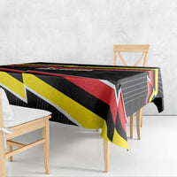Belgium tablecloth with bold flag lightning stripes, black base, red and yellow bands