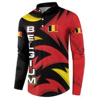 Belgium Button Sweatshirt with Black Red Lion Crest Flag Flame Spirit