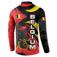Belgium Button Sweatshirt with Black Red Lion Crest Flag Flame Spirit