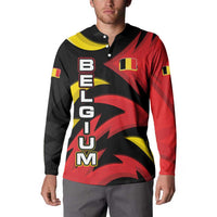 Belgium Button Sweatshirt with Black Red Lion Crest Flag Flame Spirit