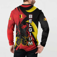 Belgium Button Sweatshirt with Black Red Lion Crest Flag Flame Spirit
