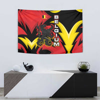 Belgium Tapestry with Black Red Lion Crest Flag Flame Spirit