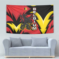 Belgium Tapestry with Black Red Lion Crest Flag Flame Spirit