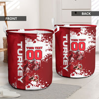 Personalized Turkey Football Laundry Basket Turkish Flag Grey Wolf Skyline