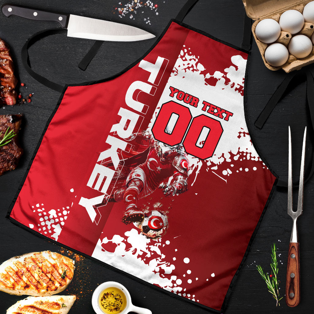 Personalized Turkey Football Apron Turkish Flag Grey Wolf Skyline