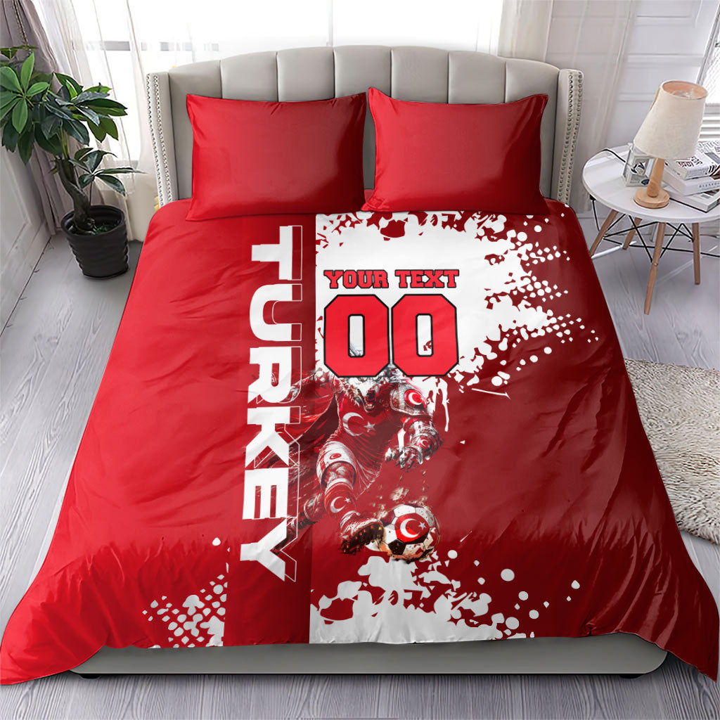 Personalized Turkey Football Bedding Set Turkish Flag Grey Wolf Skyline