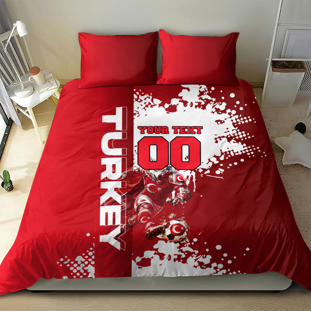 Personalized Turkey Football Bedding Set Turkish Flag Grey Wolf Skyline