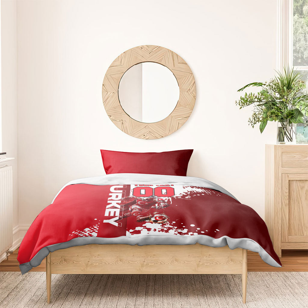 Personalized Turkey Football Bedding Set Turkish Flag Grey Wolf Skyline